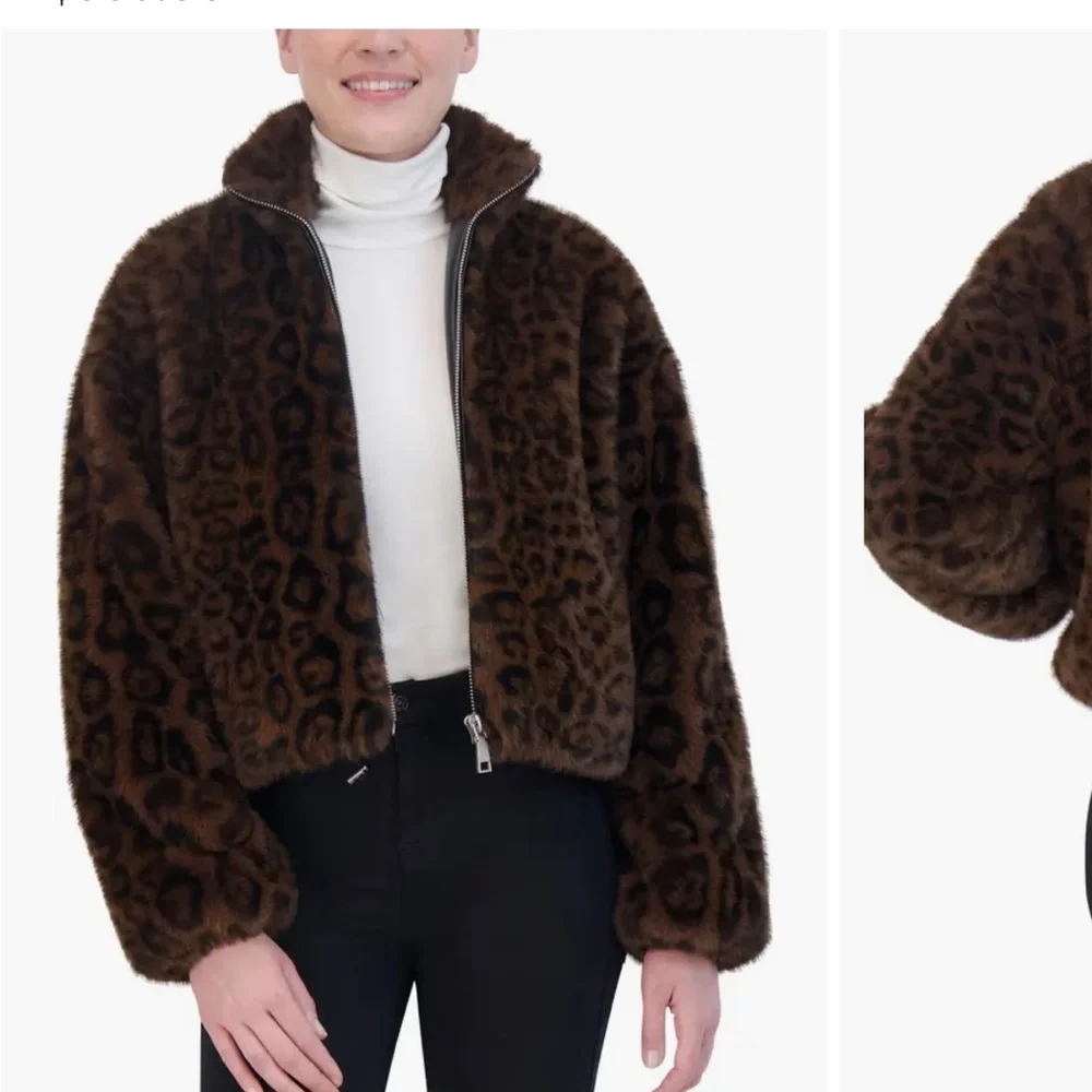 Cheetah jacket -Rebecca Minkoff --Faux Fur Crop Jacket - Picture 2 of 3
